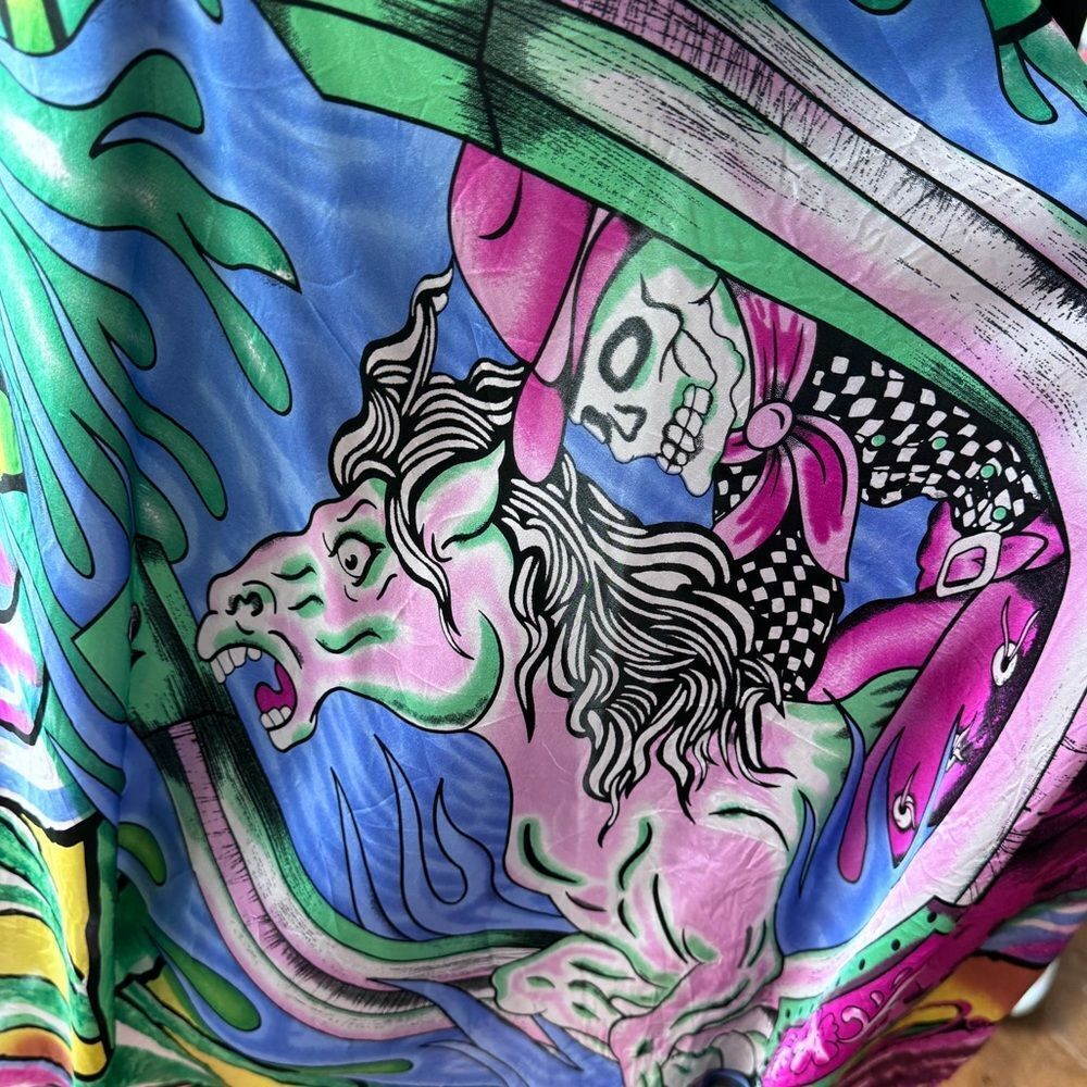 Large Vintage Ed Hardy‎ Wild Ride By Christian Audigier 100% Silk Fringe Scarf